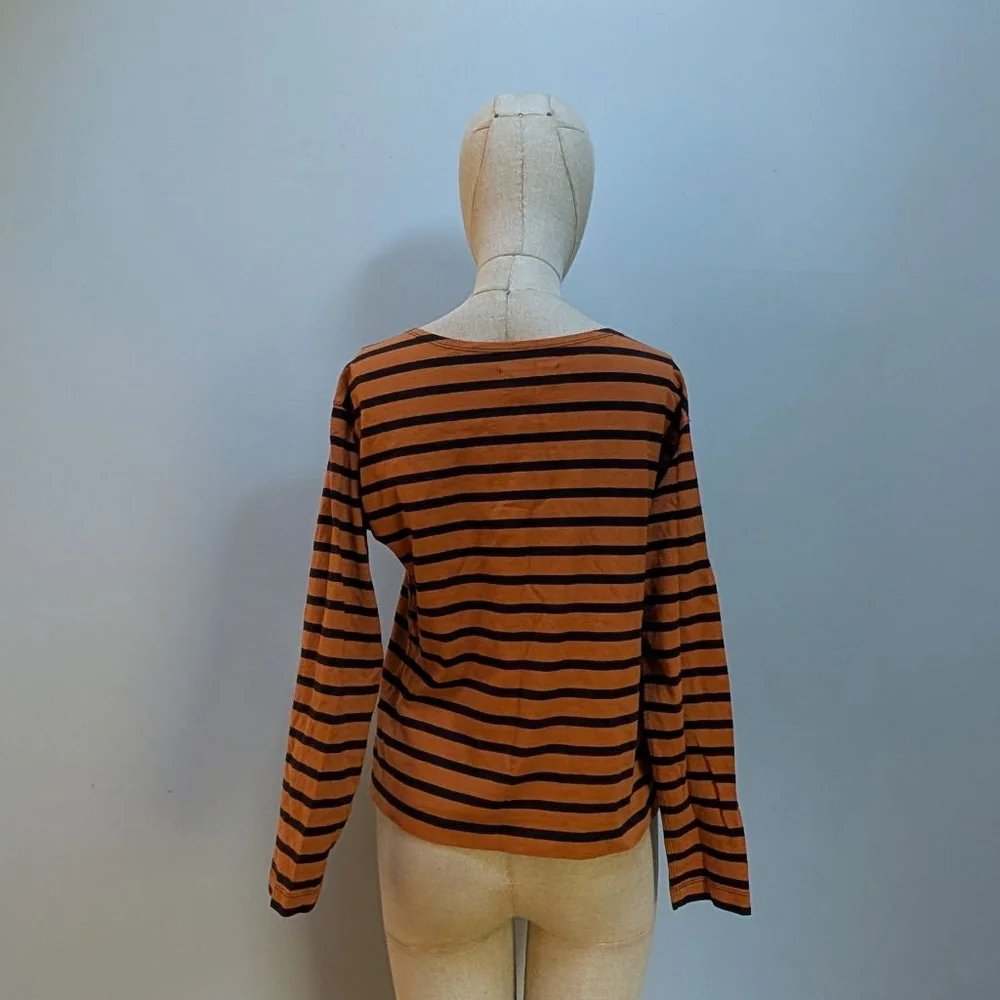 Everlane Long Sleeve Orange Black Striped Tee - XS - Picture 3 of 8